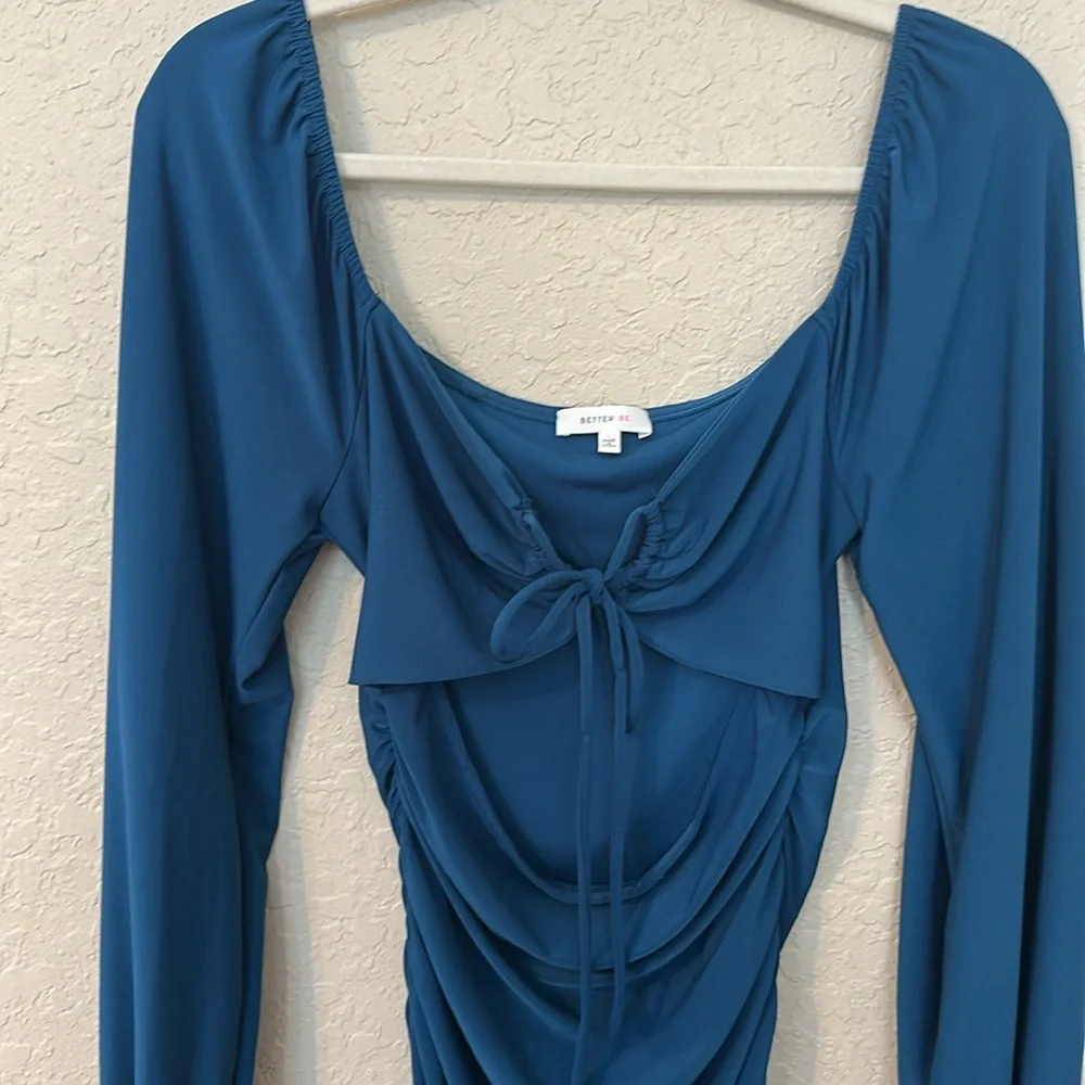 Better Be Teal Long Sleeve Ruched Dress p